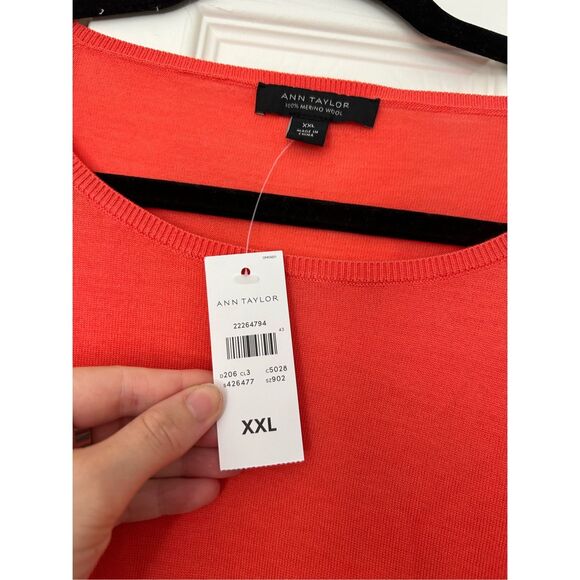 Ann Taylor NWT Coral Orange Pink Merino Wool Sweater, Size XXL (2XL) - Picture 3 of 9